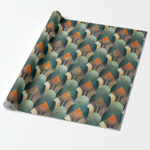 Moody Art Deco Teal & Charcoal Geometric Design Wrapping Paper