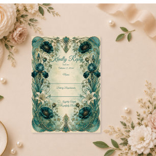 Moody Art Nouveau Botanical Romance Wedding RSVP Card
