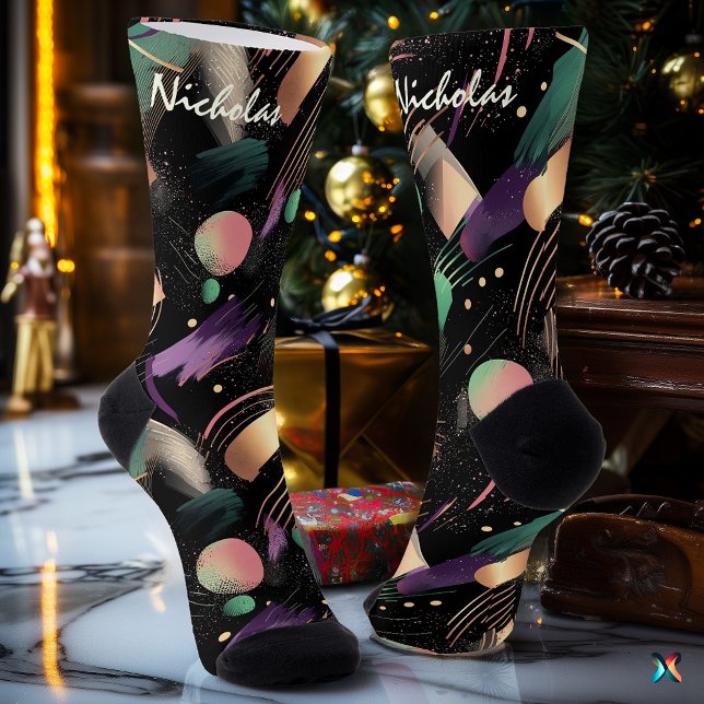 Moody Autumn Abstract in Plum and Forest Green Socks (Creator Uploaded)