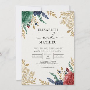 Moody Autumn Botanical Flourish Wedding Invitation