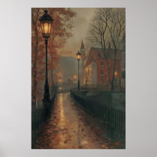 Moody Autumn Cityscape, Tranquil Fall Urban Poster