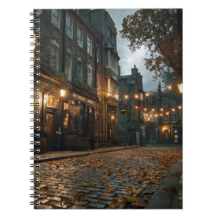 Moody Autumn Cobblestone Pub Street Notebook