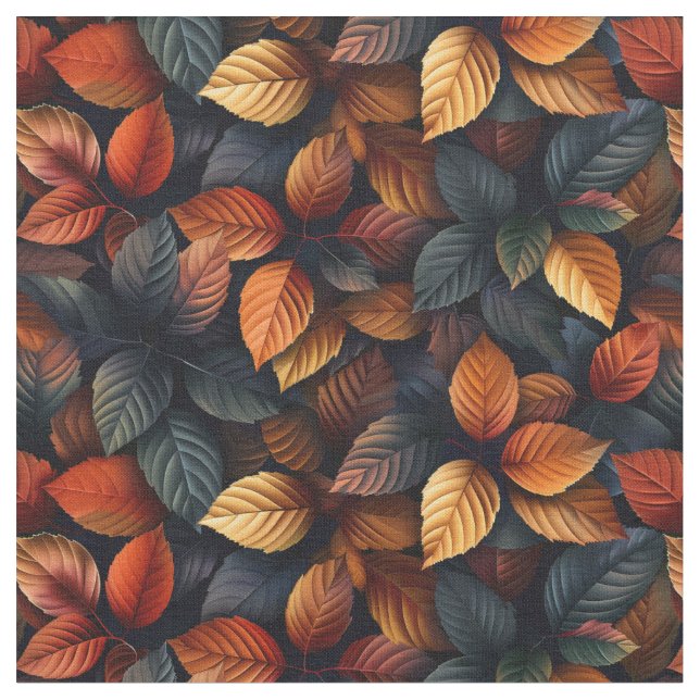 Moody Autumn Fall Foliage Leaves Pattern Fabric (Close Up)
