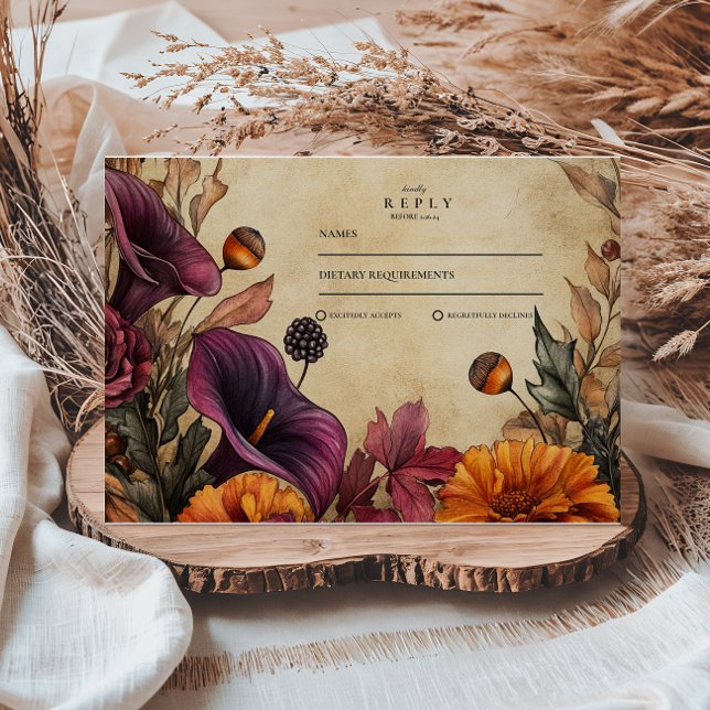 Moody Autumn Floral Wedding RSVP Card (Creator Uploaded)