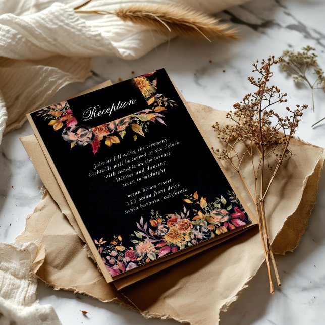 Moody Autumn Florals Wedding Reception Enclosure Card (Creator Uploaded)