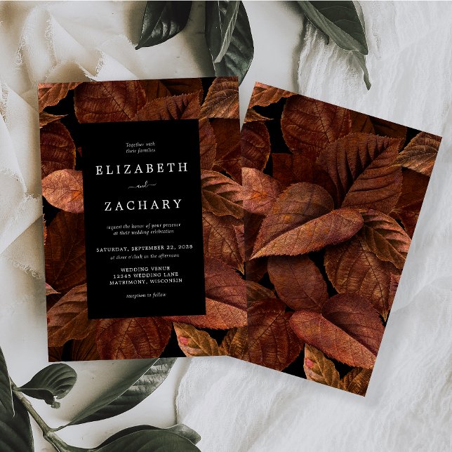 Moody Autumn Leaves Rust Wedding Invitation (Creator Uploaded)