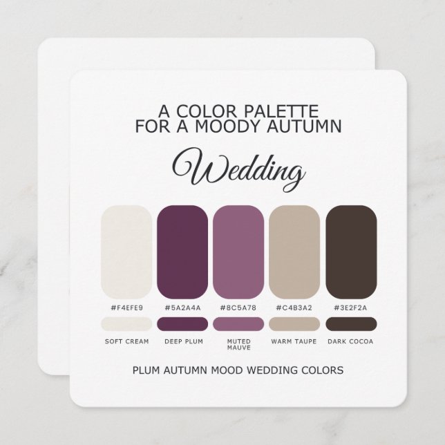 Moody Autumn Plum Wedding Color Palette Card (Front/Back)