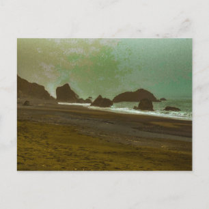 Moody Beach with Sea Stacks Atmospheric View Postcard