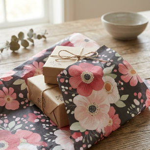 Moody Black and Blush Pink Floral Tissue Paper