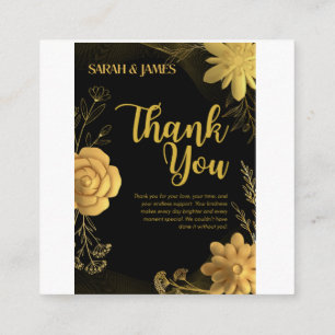 Moody black and gold floral wedding thank you card