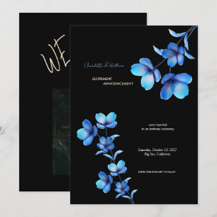 Moody Black & Blue Floral Elopement Announcement