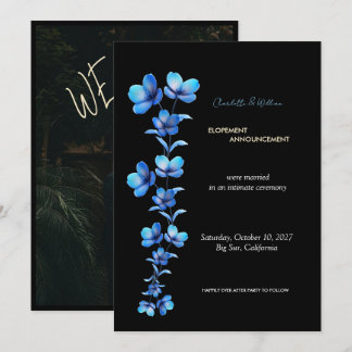 Moody Black & Blue Floral Elopement Announcement