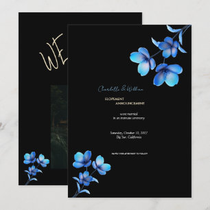 Moody Black & Blue Floral Elopement Announcement