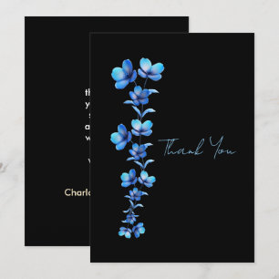 Moody Black & Blue Floral Wedding Thank You Card