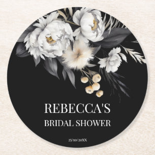 Moody black boho bridal shower favours round paper coaster