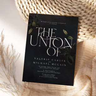 Moody Black Botanical Typographic Invitations