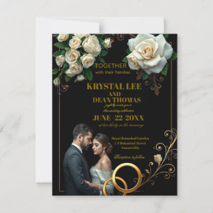 Moody Black Burgundy Blush Floral Peonies Wedding Card