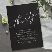 Moody Black | Elegant Script Modern 30th Birthday