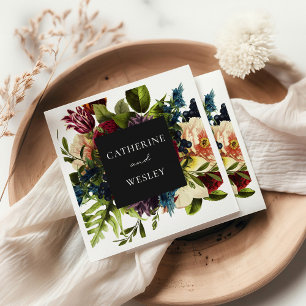 Moody Black Floral Burgundy Wedding Napkin