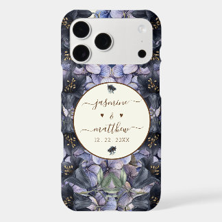 Moody Black Floral Classic Couple Names Wedding