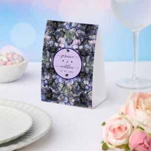 Moody Black Floral Classic Couple Names Wedding