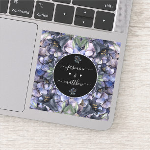Moody Black Floral Classic Couple Names Wedding