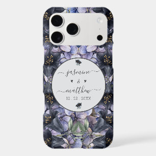 Moody Black Floral Classic Couple Names Wedding