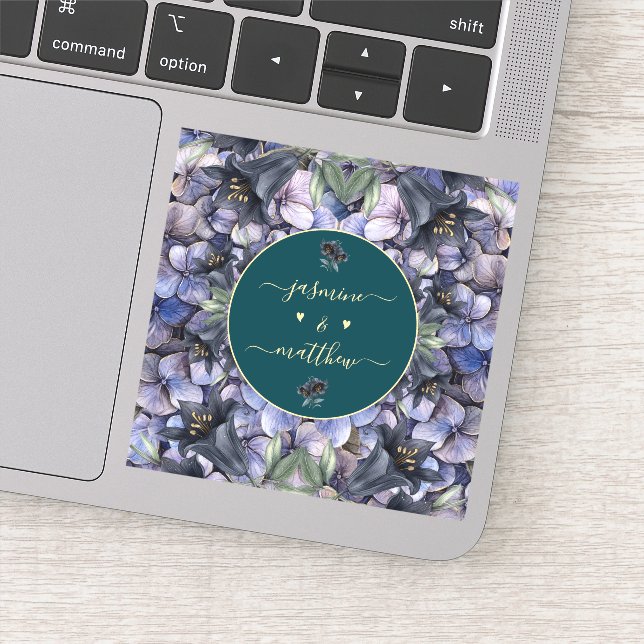 Moody Black Floral Classic Couple Names Wedding (Detail)