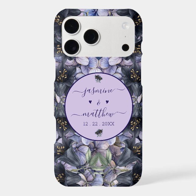 Moody Black Floral Classic Couple Names Wedding (Back)