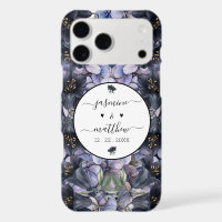 Moody Black Floral Classic Couple Names Wedding