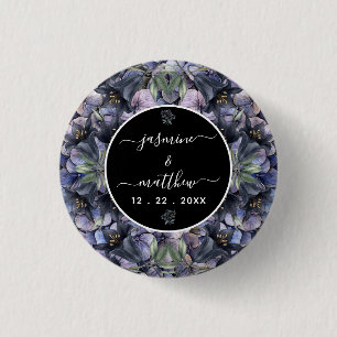 Moody Black Floral Classic Couple Names Wedding 3 Cm Round Badge