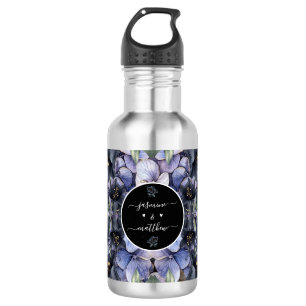 Moody Black Floral Classic Couple Names Wedding 532 Ml Water Bottle