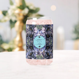 Moody Black Floral Classic Couple Names Wedding Can Glass