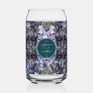Moody Black Floral Classic Couple Names Wedding Can Glass