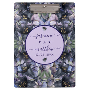 Moody Black Floral Classic Couple Names Wedding Clipboard