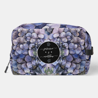 Moody Black Floral Classic Couple Names Wedding Dopp Kit