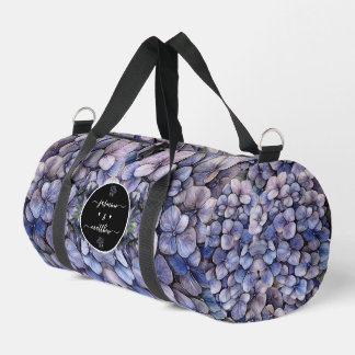Moody Black Floral Classic Couple Names Wedding Duffle Bag
