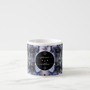 Moody Black Floral Classic Couple Names Wedding Espresso Cup