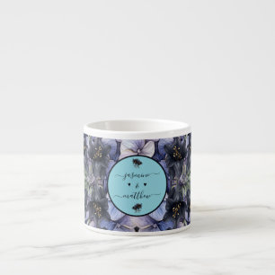 Moody Black Floral Classic Couple Names Wedding Espresso Cup