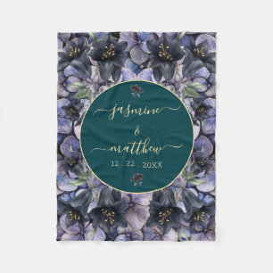 Moody Black Floral Classic Couple Names Wedding Fleece Blanket