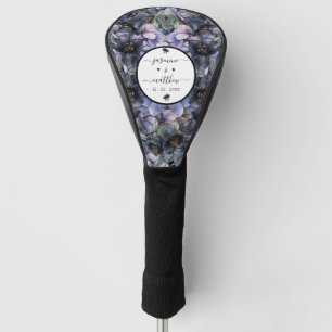Moody Black Floral Classic Couple Names Wedding Golf Head Cover