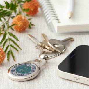 Moody Black Floral Classic Couple Names Wedding Key Ring