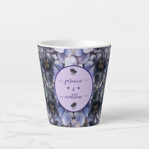 Moody Black Floral Classic Couple Names Wedding Latte Mug