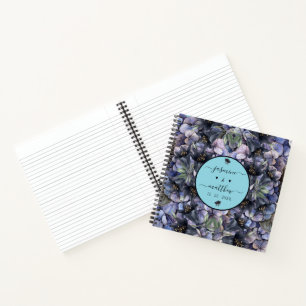 Moody Black Floral Classic Couple Names Wedding Notebook