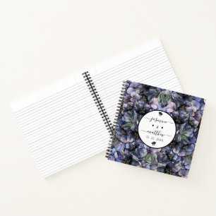 Moody Black Floral Classic Couple Names Wedding Notebook