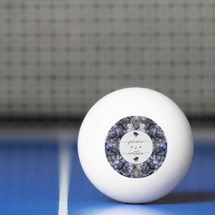 Moody Black Floral Classic Couple Names Wedding Ping Pong Ball