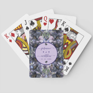 Moody Black Floral Classic Couple Names Wedding Playing Cards