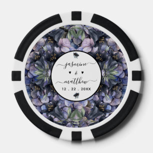 Moody Black Floral Classic Couple Names Wedding Poker Chips