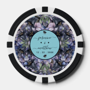 Moody Black Floral Classic Couple Names Wedding Poker Chips