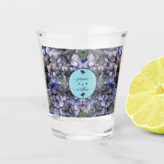 Moody Black Floral Classic Couple Names Wedding Shot Glass